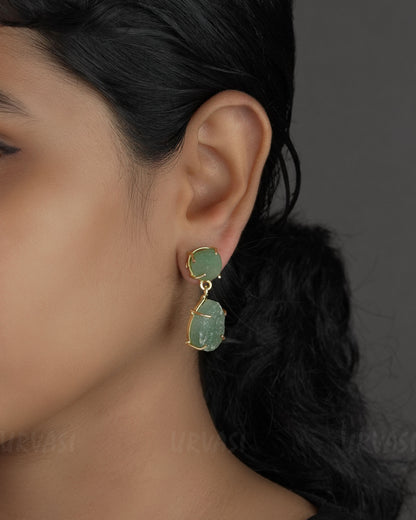 Gold-Toned Raw Stone Tear Drop Brass Earrings ER 718