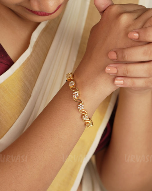 Gold-Toned Wavy Clear Stone Accents bangles BA 334