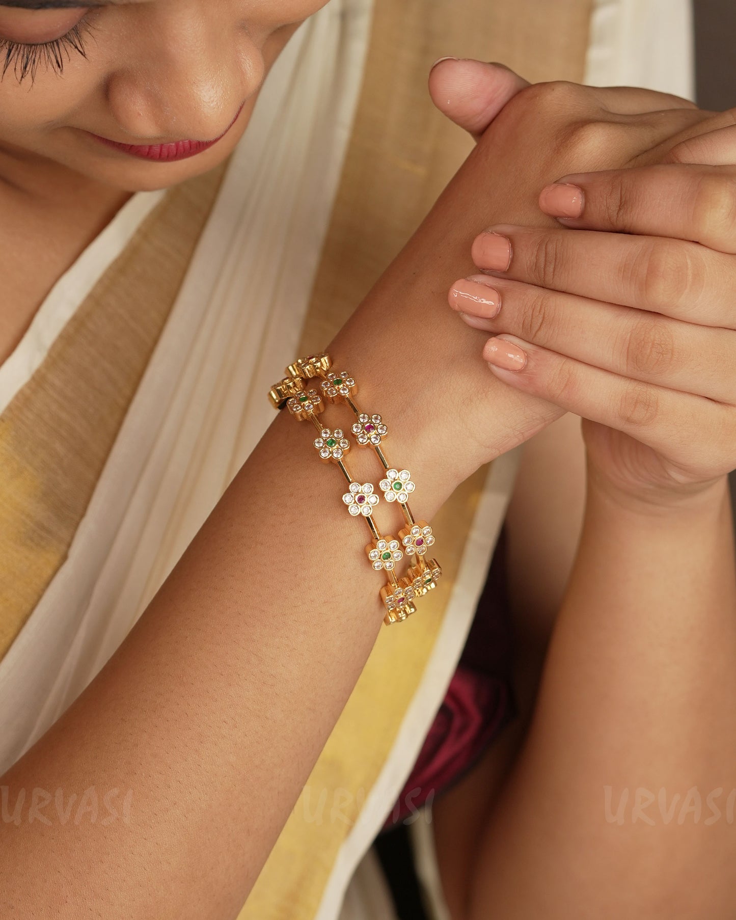 Gold-Toned Floral AD bangles BA 347(Only one bangle)