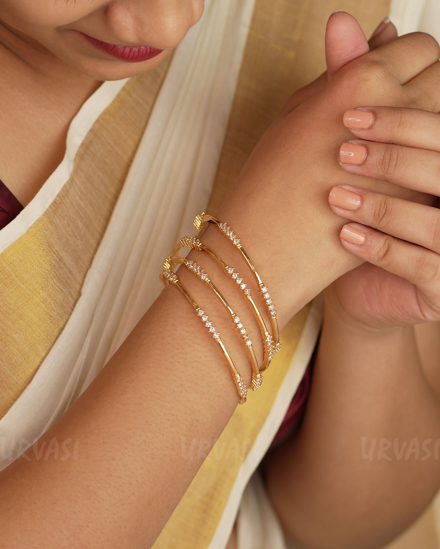 Gold-Toned Floral Studded Stone bangles  BA 354{Set of 4}
