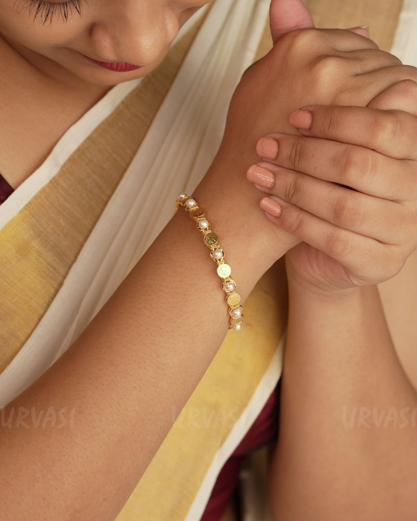 Gold-Toned Pearl Kaasu bangles BA 369