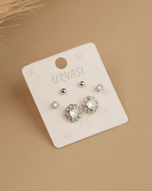 Rhodium Polish Floral AD Earrings  ER 775