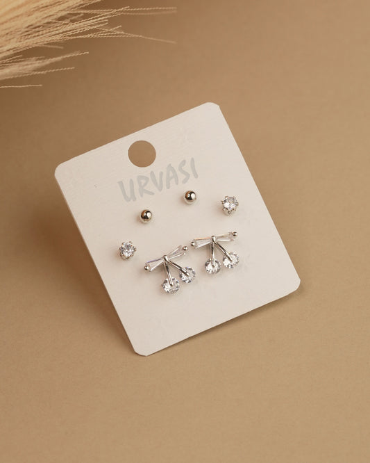 Rhodium Polish Bow Designed AD Earrings ER 774