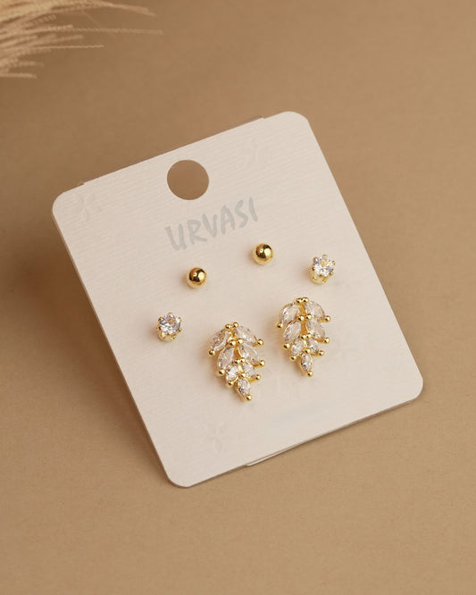 Gold-Polish Leaf Designed Earrings ER 773