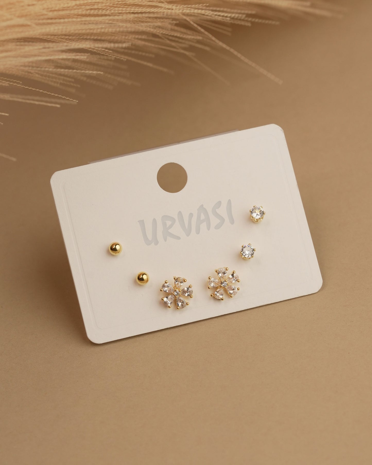 Gold-Polish Floral AD Earrings ER 771