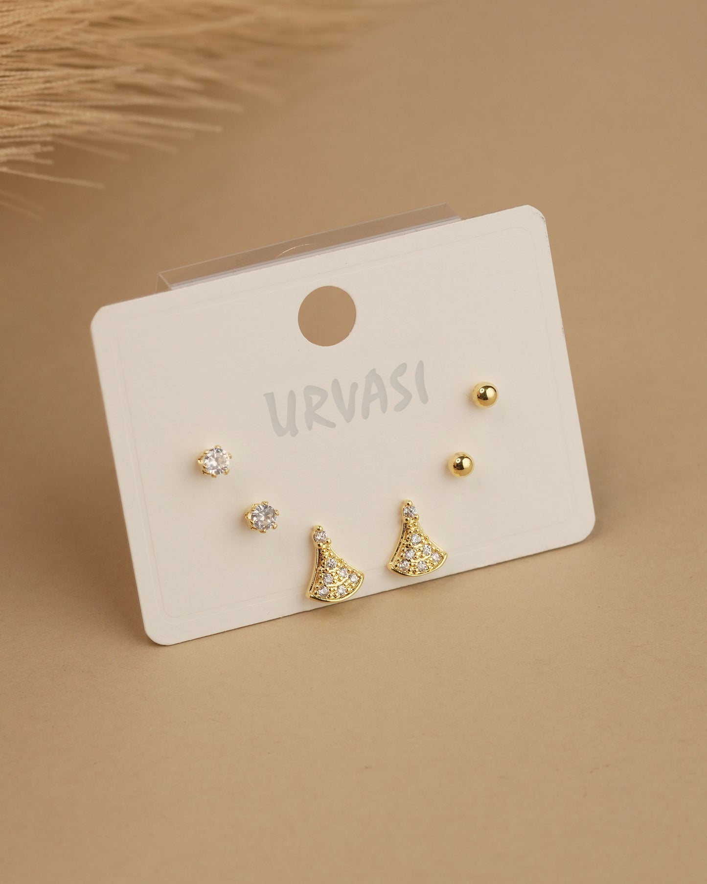 Gold-Polish Tree-Shaped AD Earrings ER 769