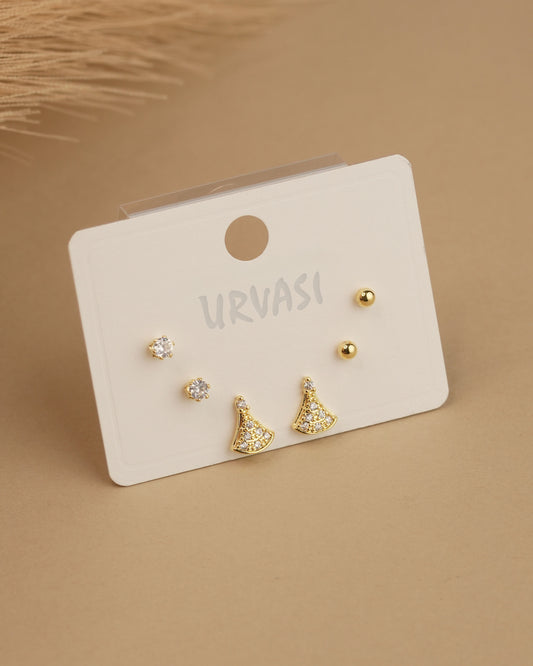 Gold-Polish Tree-Shaped AD Earrings ER 769