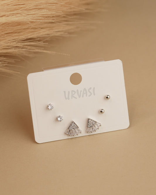 Rhodium Polish AD Stud Earrings ER 768