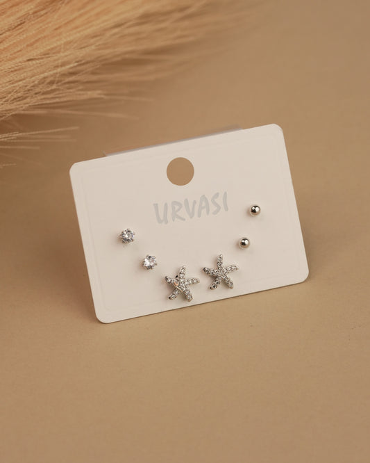 Rhodium Polish Star Designed Stud Earrings ER 766