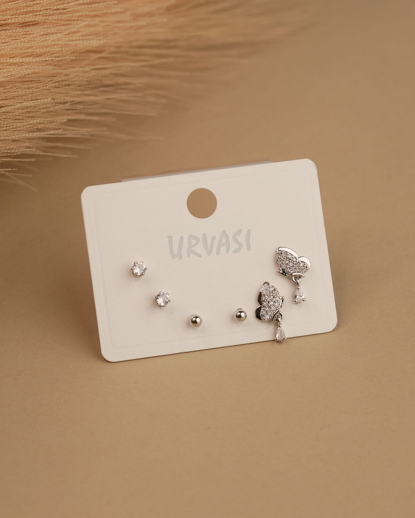 Rhodium Polish Butterfly Designed Stud Earrings ER 765