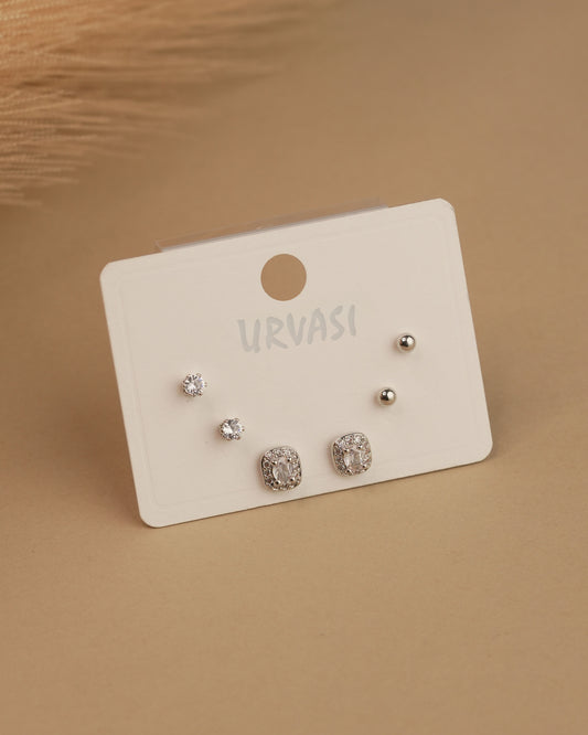 Rhodium Polish Box Designed AD Earrings ER 764