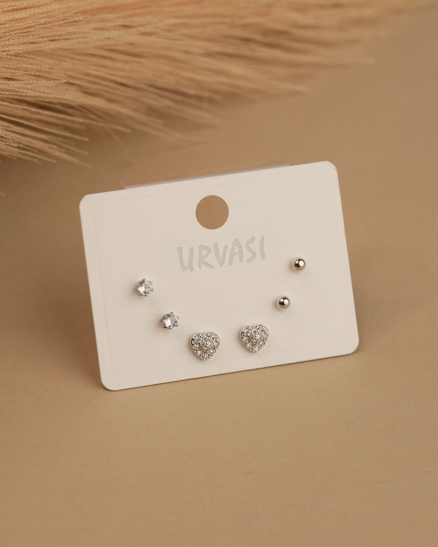 Rhodium Polish Heart Shaped Stud Earrings ER 763