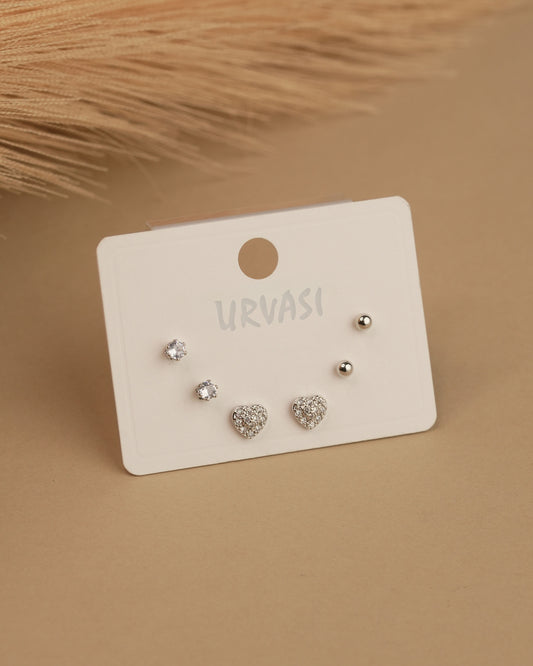 Rhodium Polish Heart Shaped Stud Earrings ER 763