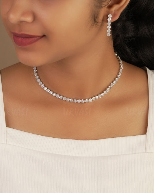 Rhodium Polish Floral AD Necklace 1227