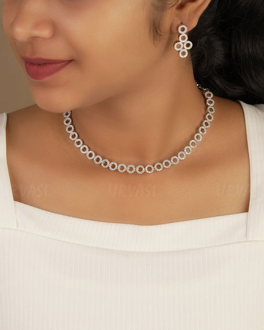 Rhodium Polish Round-Designed AD Necklace 1228