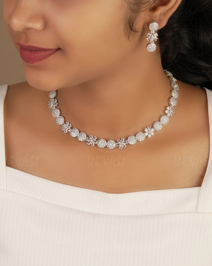 Rhodium Polish Floral AD Necklace 1231