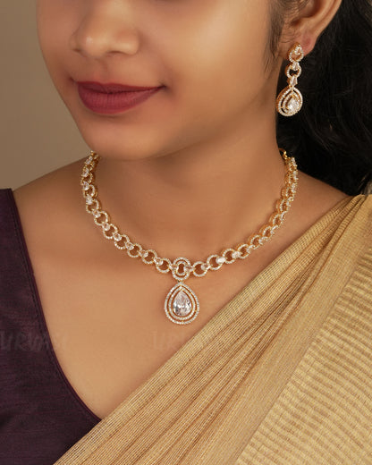 Gold-Polish Tear-Drop AD Necklace  1275