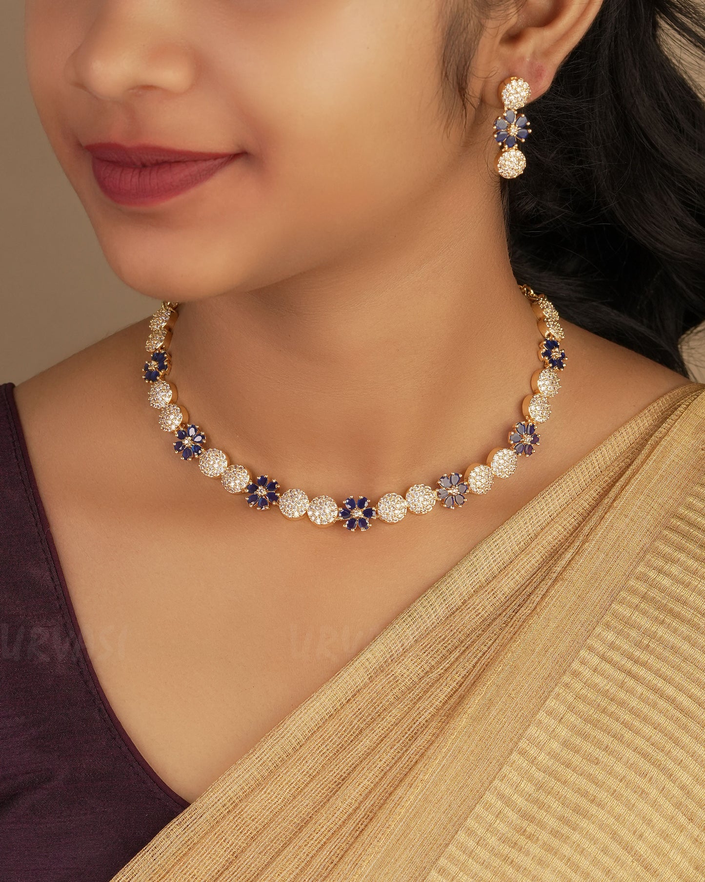 Gold-Polish Floral AD Necklace 1247