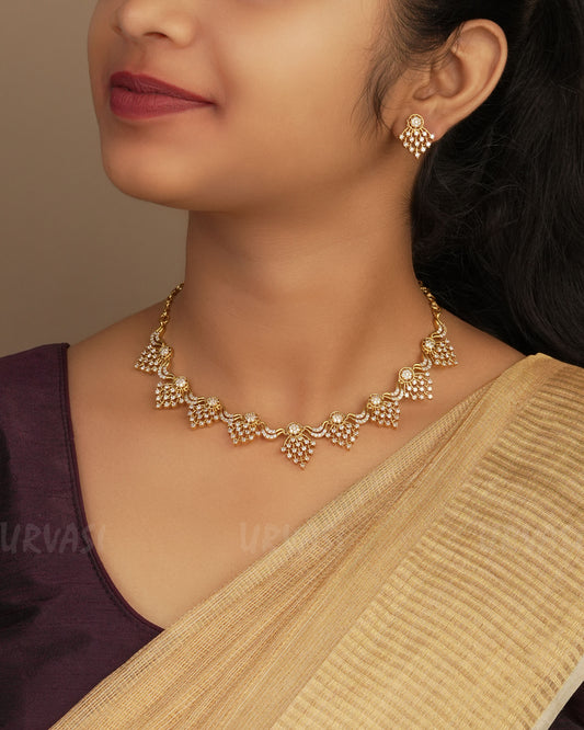 Gold-Polish AD Stone Necklace 1253