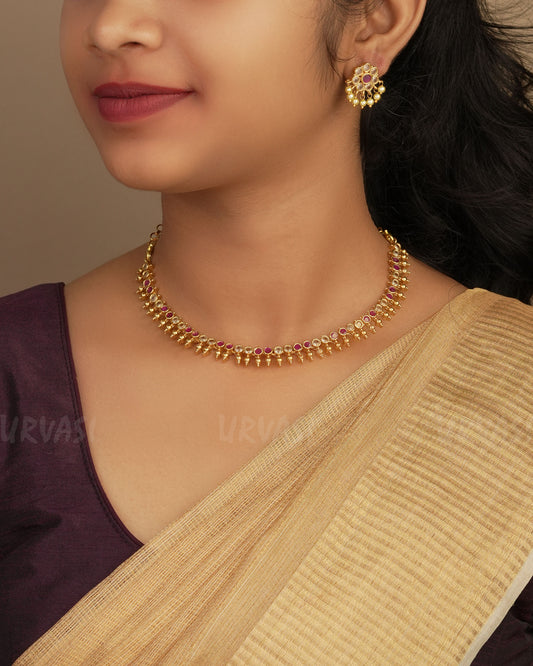 Gold-Polish  Stone-Studded Kemp Necklace 1243