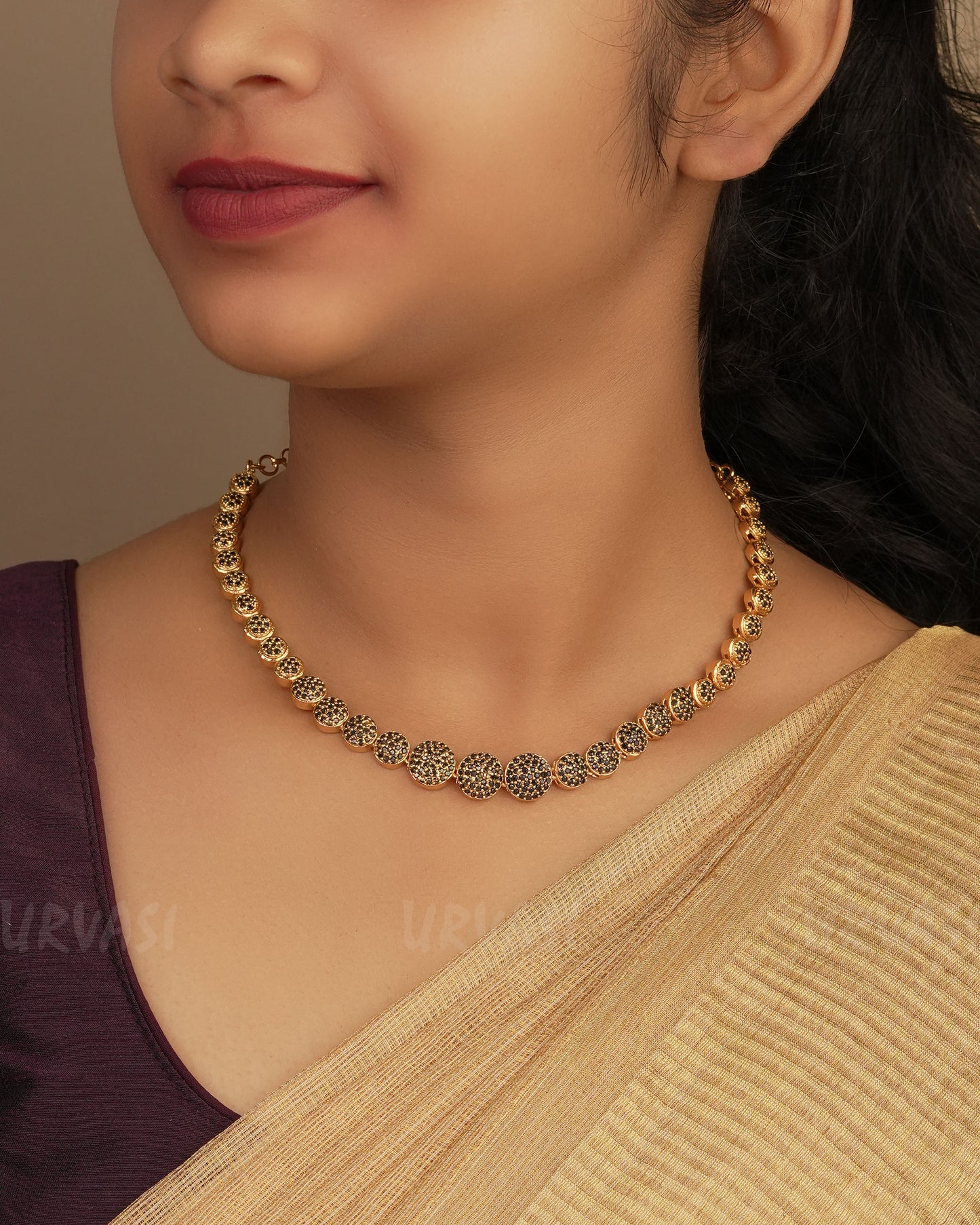 Gold-Polish Round-Stone Necklace 1242