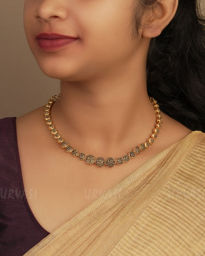 Gold-Polish Round-Stone Necklace 1242