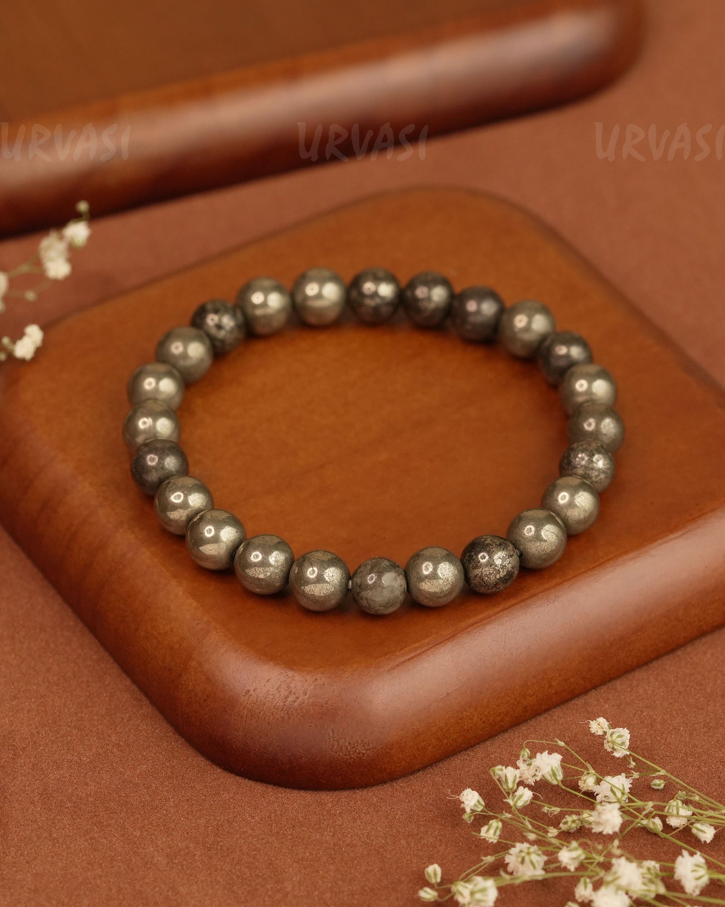 Hand-Made Pyrite Natural Stone Stretchable  Bracelet BR 02