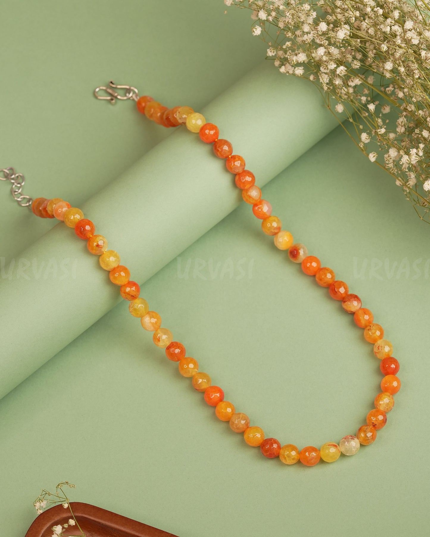 Faceted orange And Yellow Agate Long Mala Ma 065