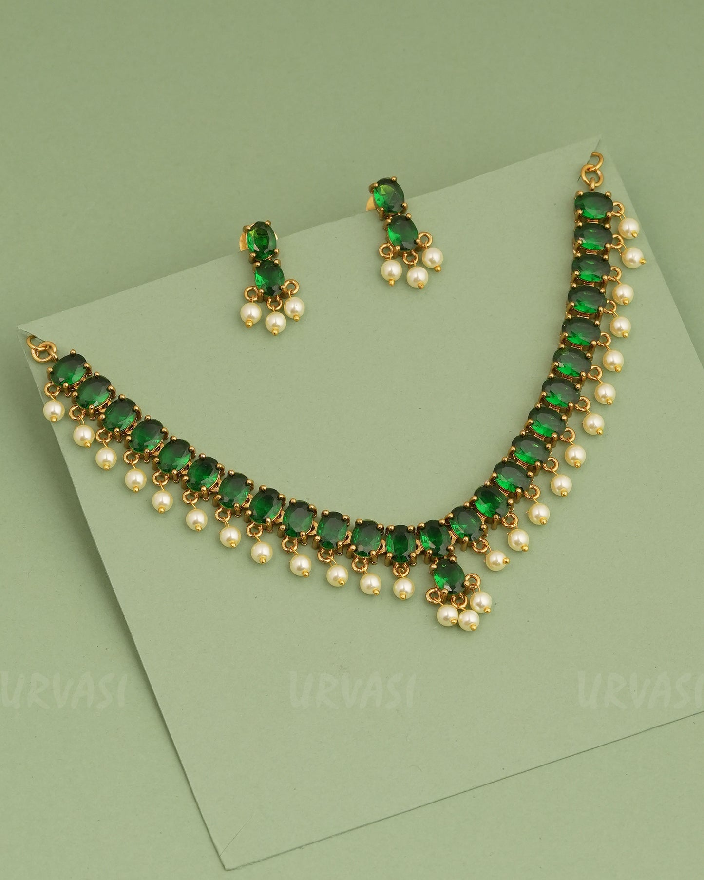 Gold-Polish AD Pearl Necklace 1278