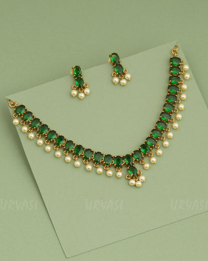 Gold-Polish AD Pearl Necklace 1278