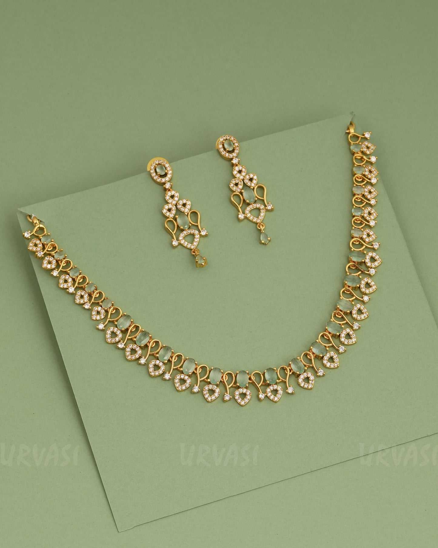 Gold-Polish Floral AD Necklace 1277