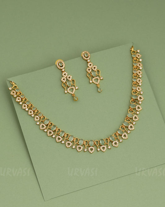 Gold-Polish Floral AD Necklace 1277