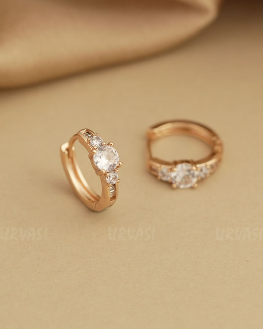 Rose-Gold Polish Lever Back Hoop Cubic Zirconia Earrings ER 794
