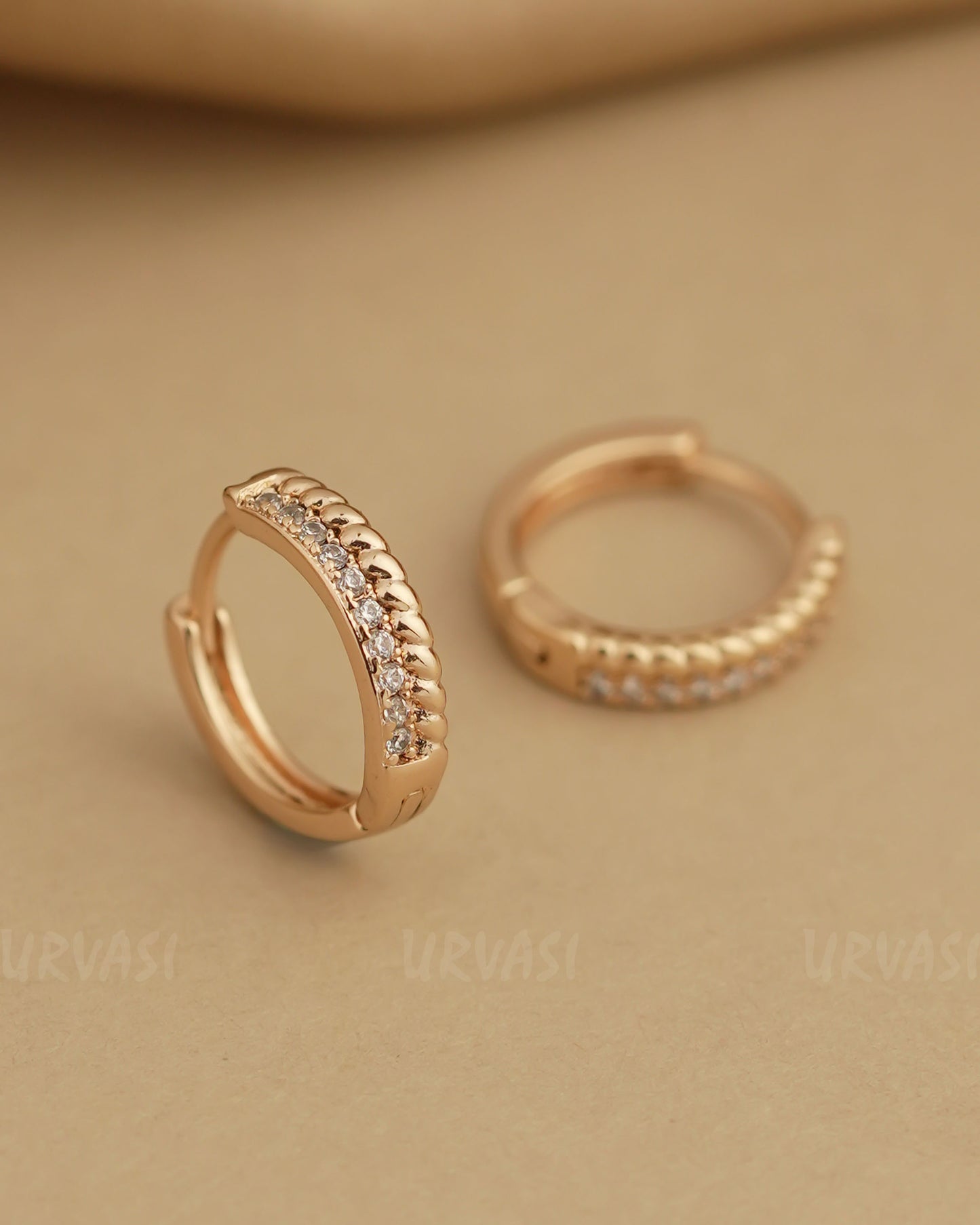 Rose-Gold Polish Huggie  Hoop Zirconia AD Earrings ER 796
