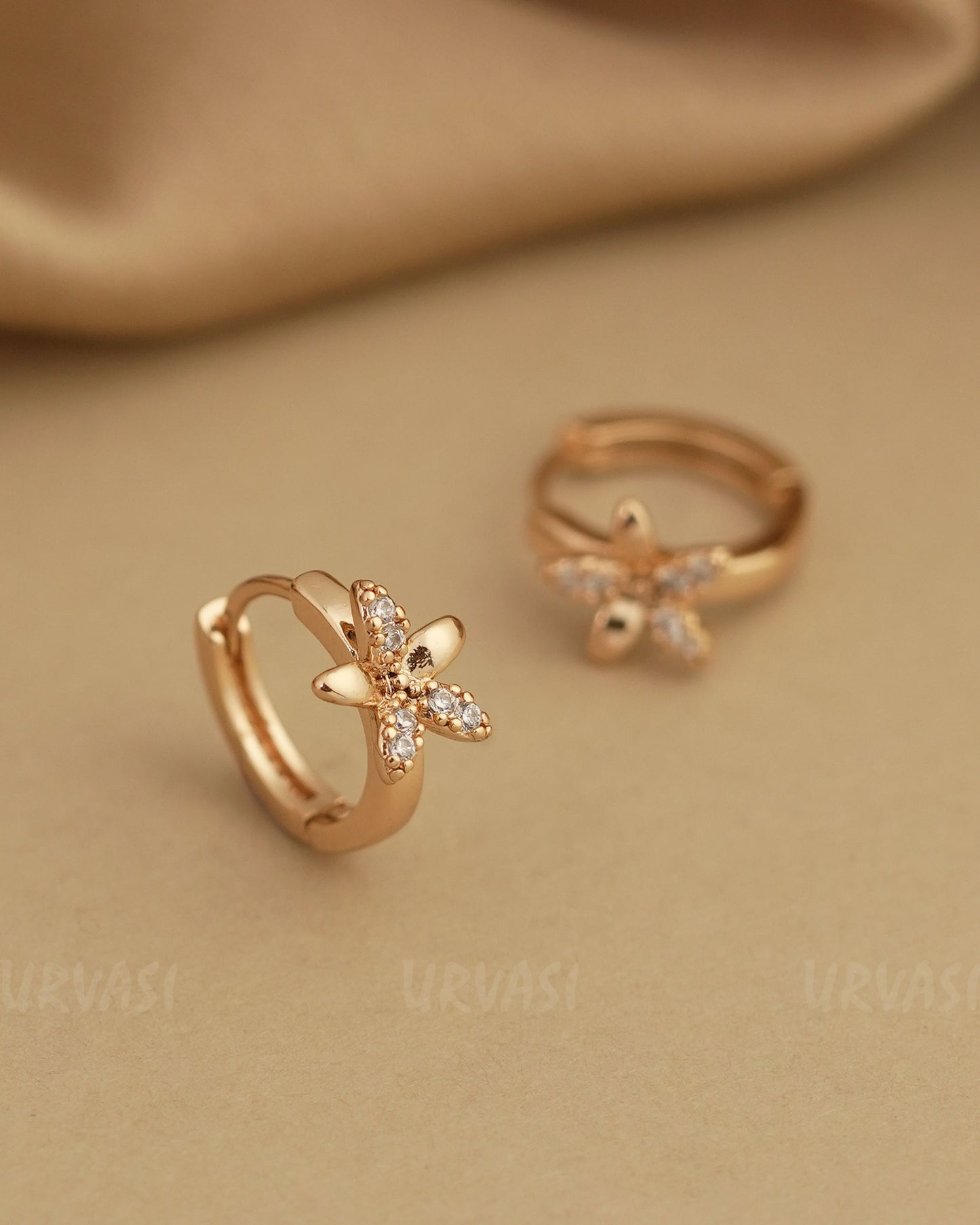 Gold Polish AD Floral Hoop Earrings ER 805