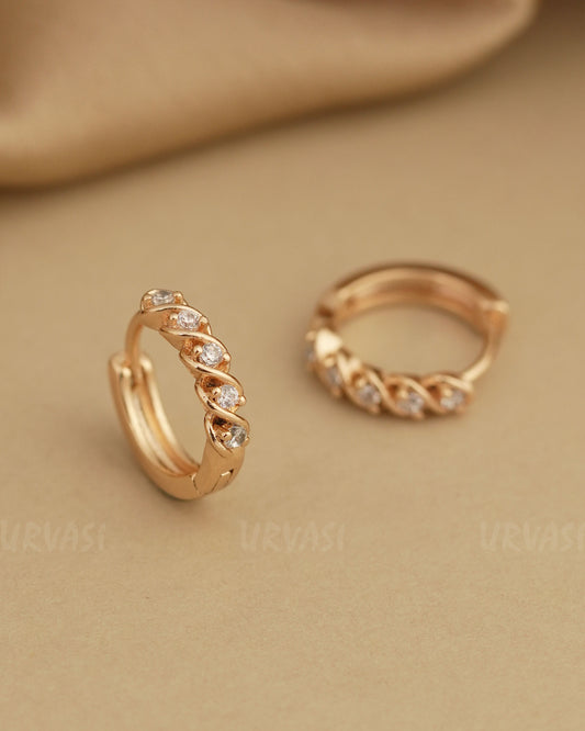 Gold-Polish Cubic Zirconia AD Hoop Earrings ER 807