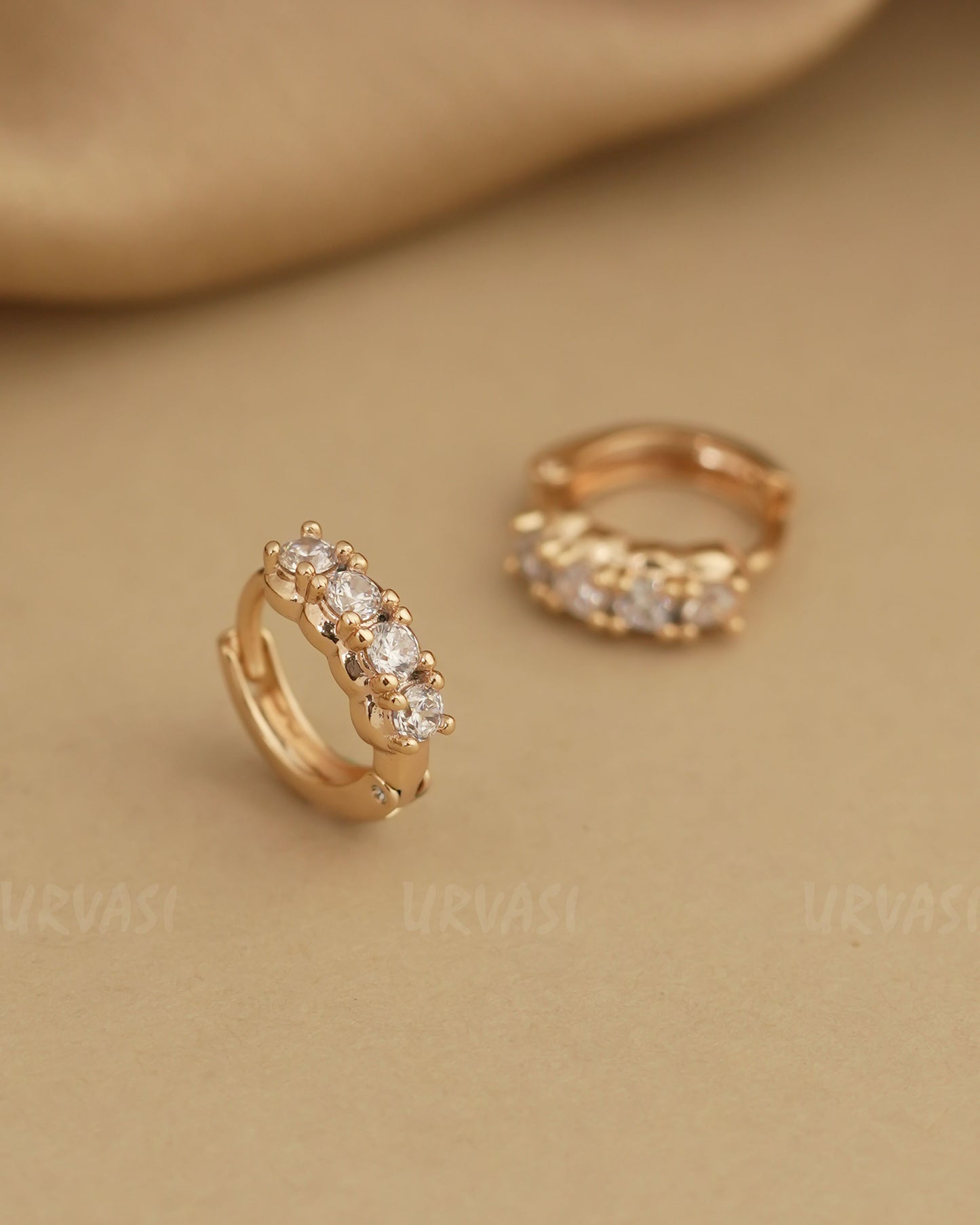 Gold-Polish Cubic Zirconia AD Hoop Earrings ER 810