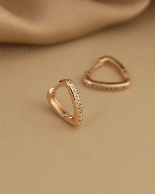Rose-Gold Polish Cubic Zirconia Triangular Hoops Earrings ER 473