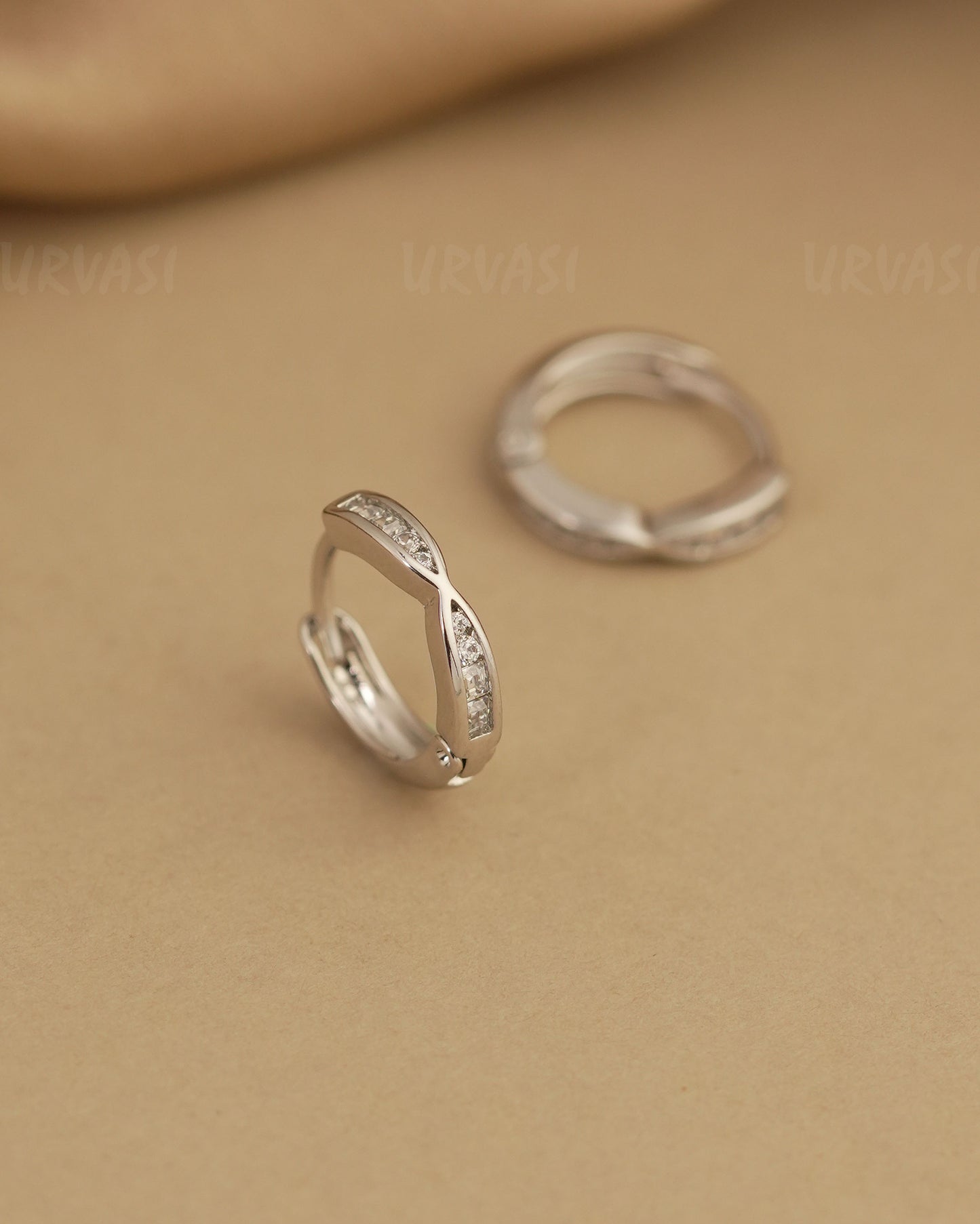 Rhodium Polish Cubic Zirconia Hoops Earrings ER 487