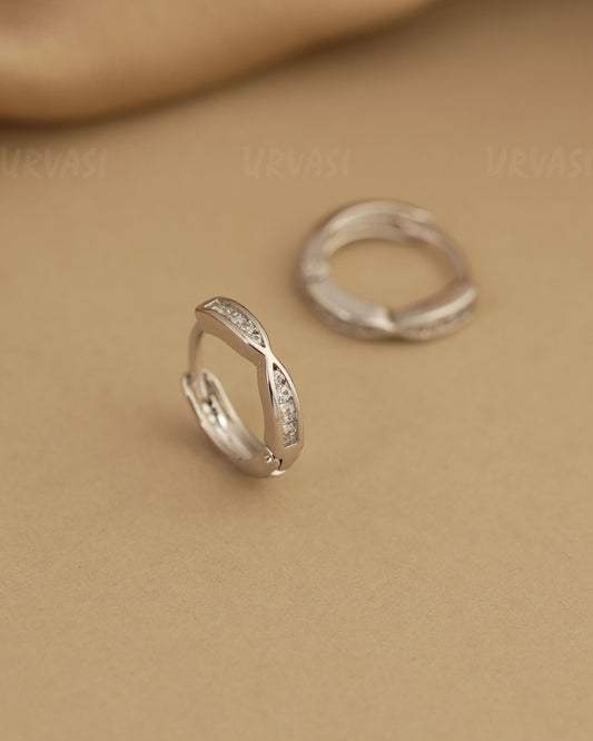 Rhodium Polish Cubic Zirconia Hoops Earrings ER 487