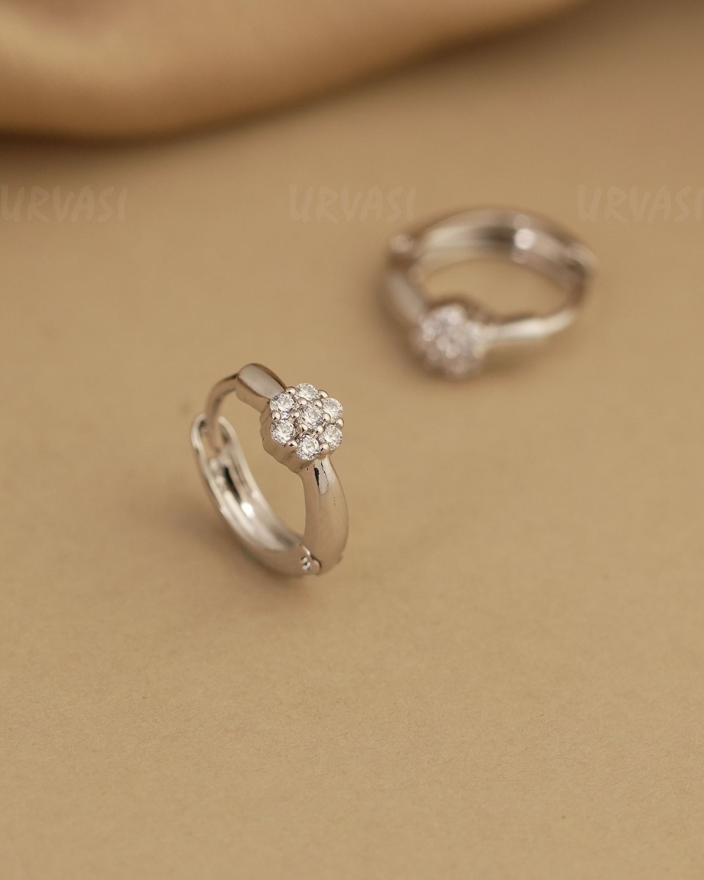 Rhodium Polish Floral AD Hoop Earrings ER 491