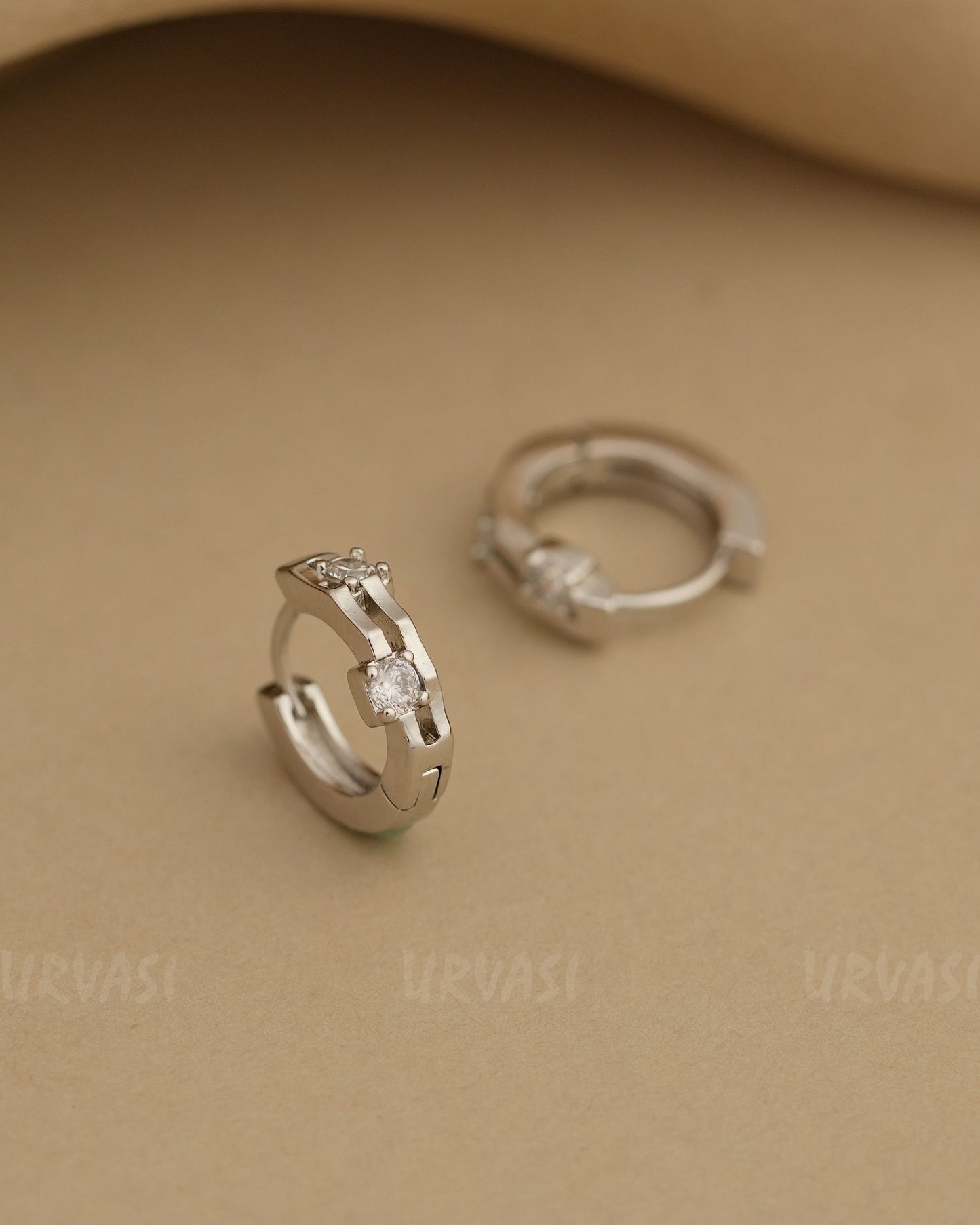 Rhodium Polish Stone-Studded AD Hoop Earrings ER 814
