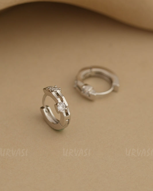 Rhodium Polish Stone-Studded AD Hoop Earrings ER 814