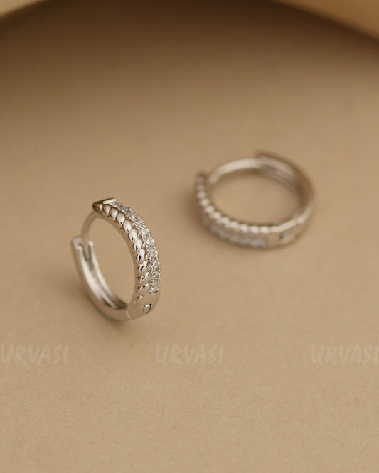 Rhodium Polish Clear Stones AD Hoop Earrings ER 815
