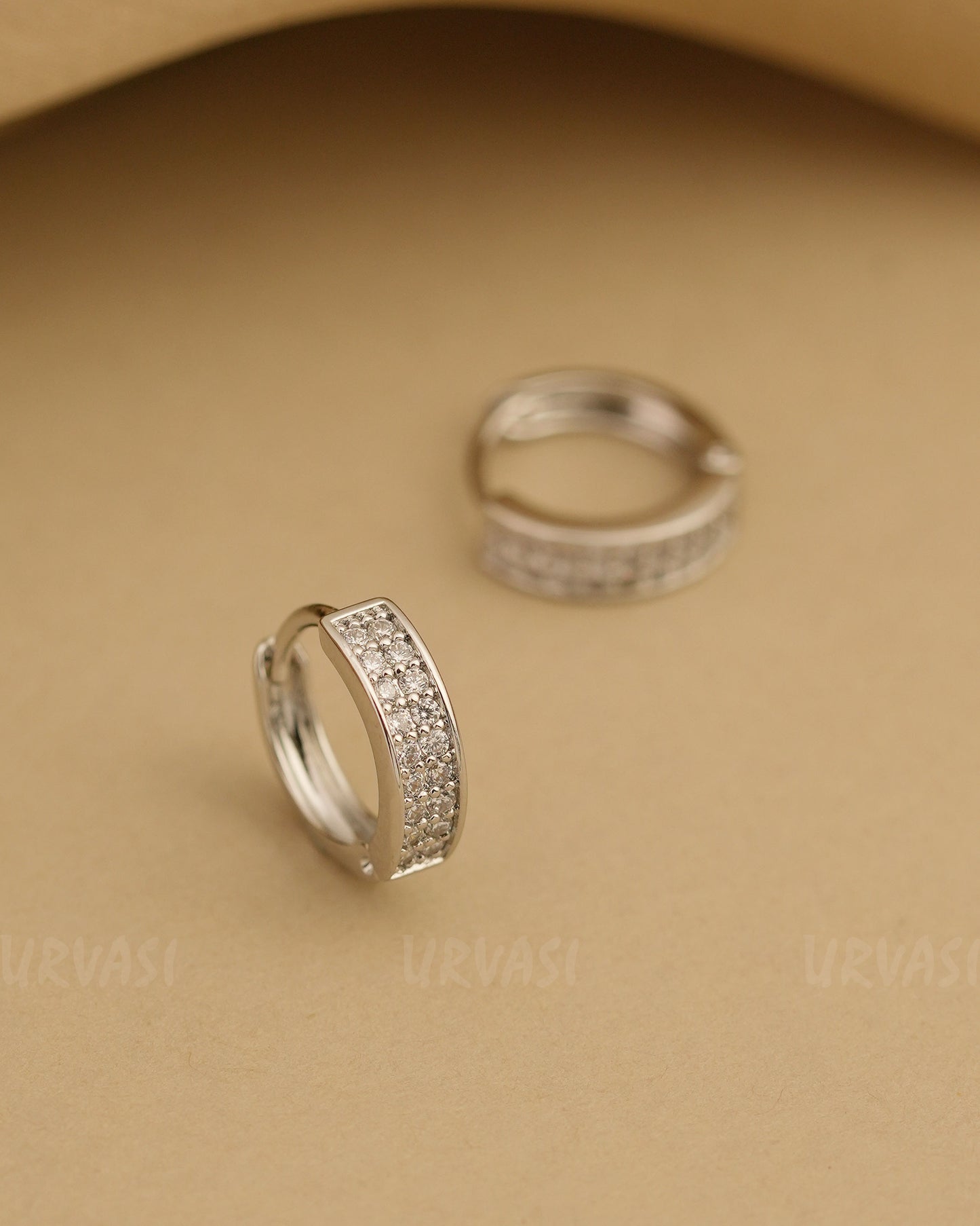 Rhodium Polish Stone-Studded AD Hoop Earrings ER 816