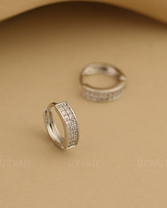 Rhodium Polish Stone-Studded AD Hoop Earrings ER 816