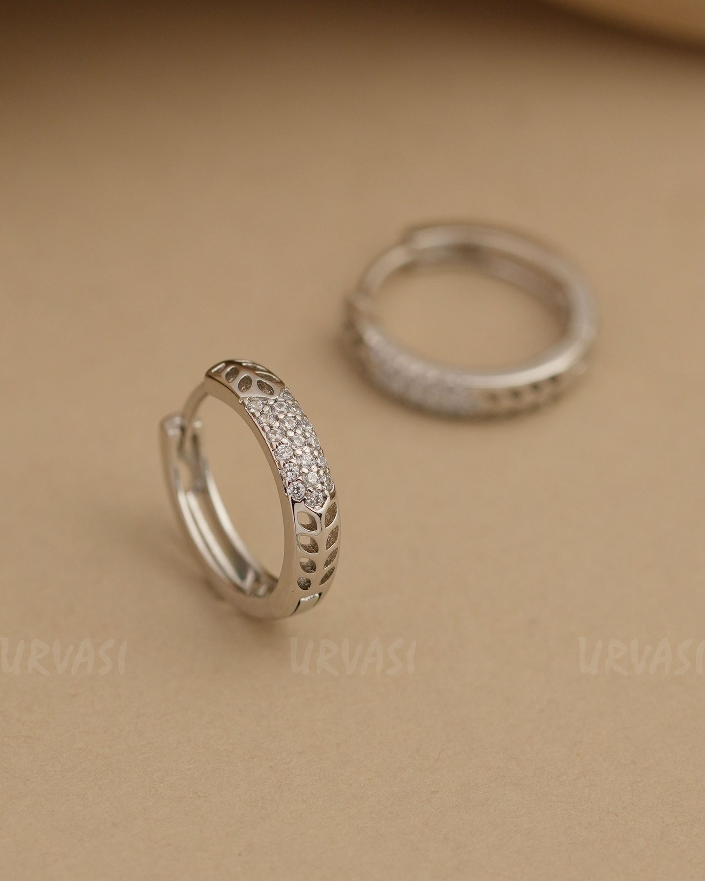 Rhodium Polish Cubic Zirconia AD Hoop Earrings ER 817