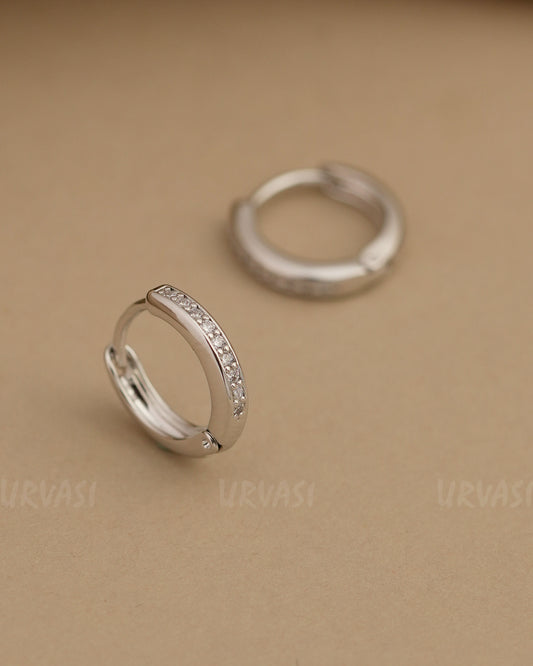 Rhodium Polish Simple AD Hoop Earrings ER 818