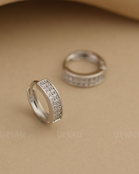 Rhodium Polish Stone-Studded AD Hoop Earrings ER 821