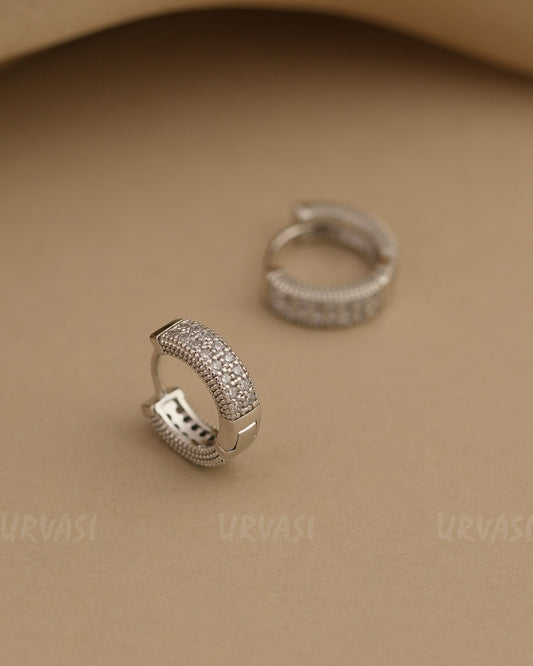 Rhodium Polish Stone-Studded AD Hoop Earrings ER 822